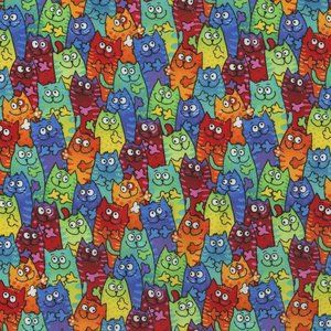Novelty 100% Cotton Fabric Cats 1 Yard